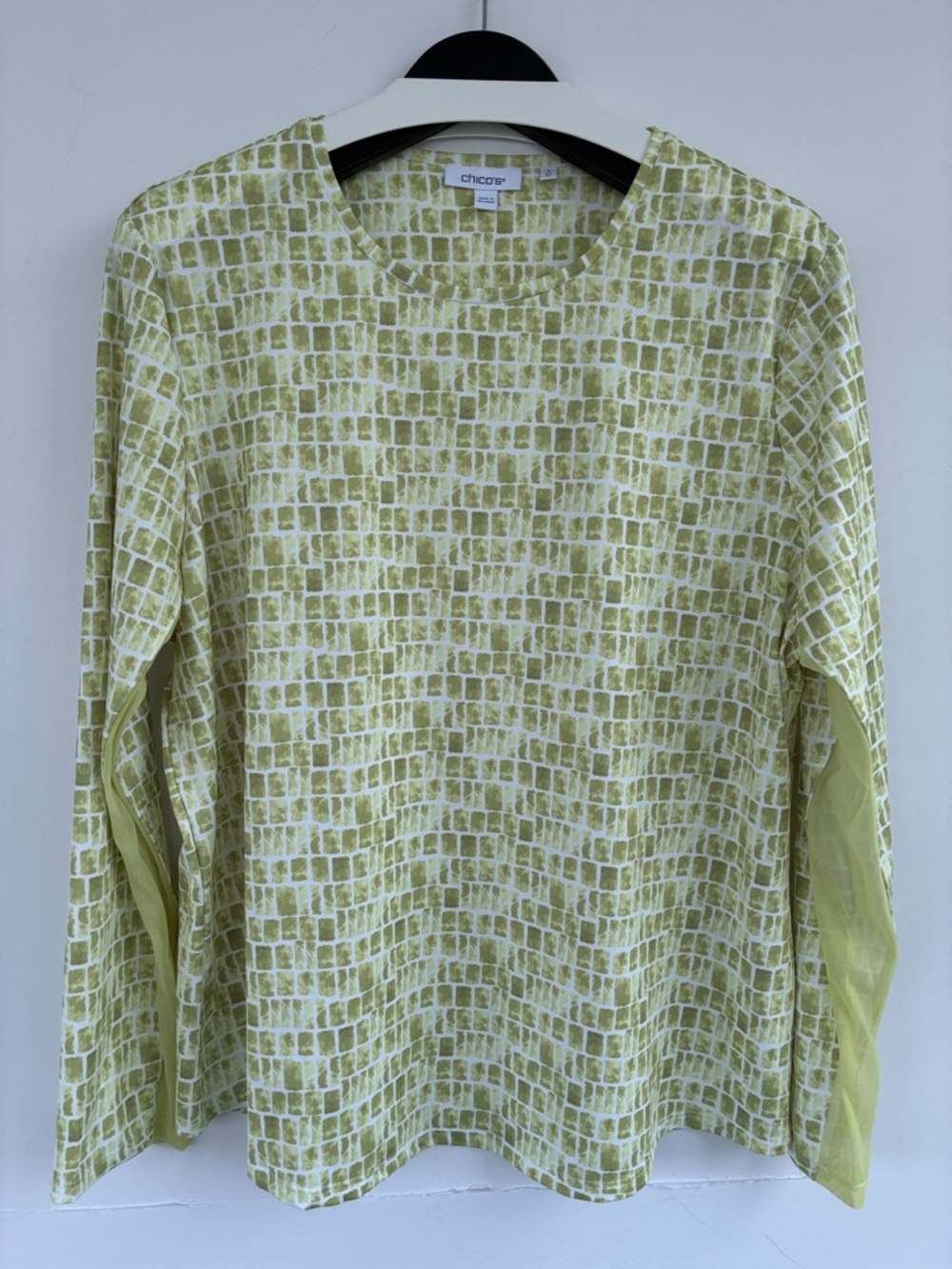 Chico's Light Green Mosaic-Print Long-Sleeve Shirt